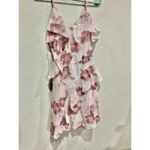 Rebecca Taylor Silk Metallic Floral Ruffle Mini Dress Size 2